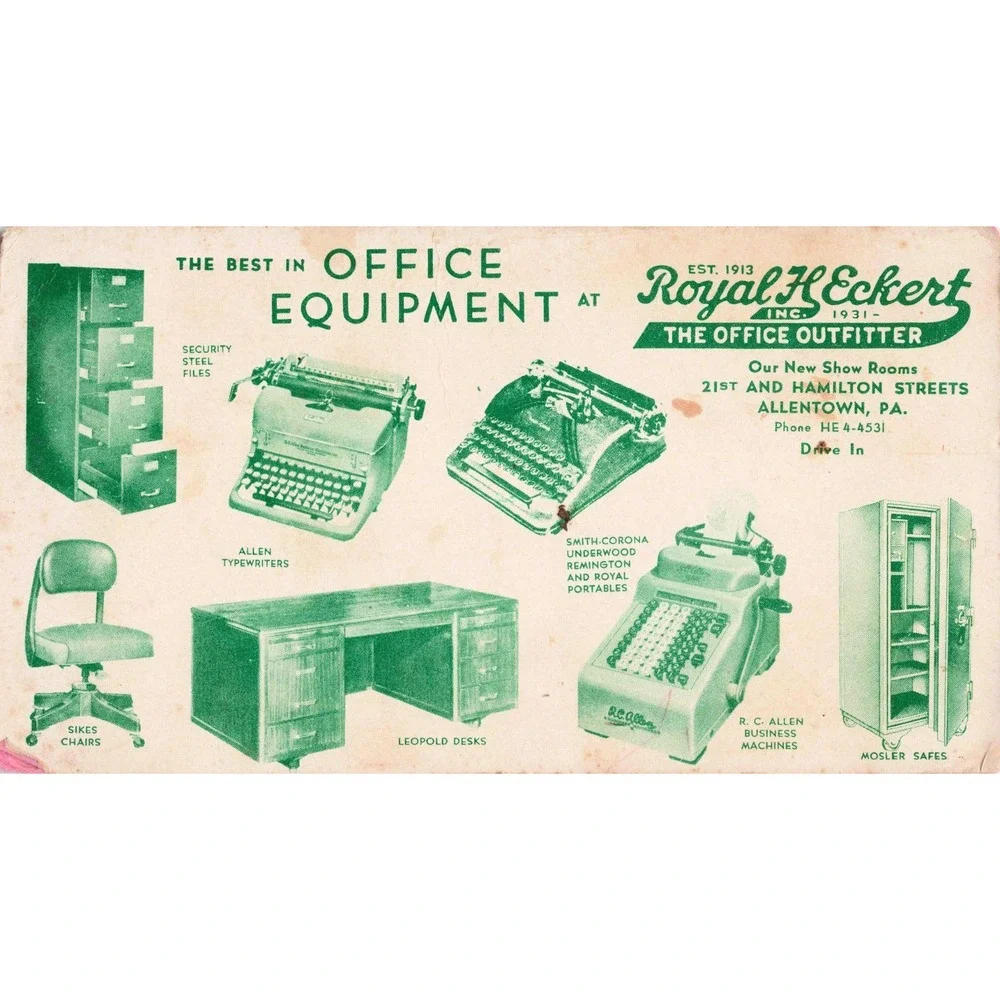 Vintage 1950s Royal H Eckert Advertising Blotter Allentown PA Office